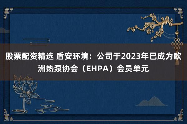 股票配资精选 盾安环境：公司于2023年已成为欧洲热泵协会（EHPA）会员单元